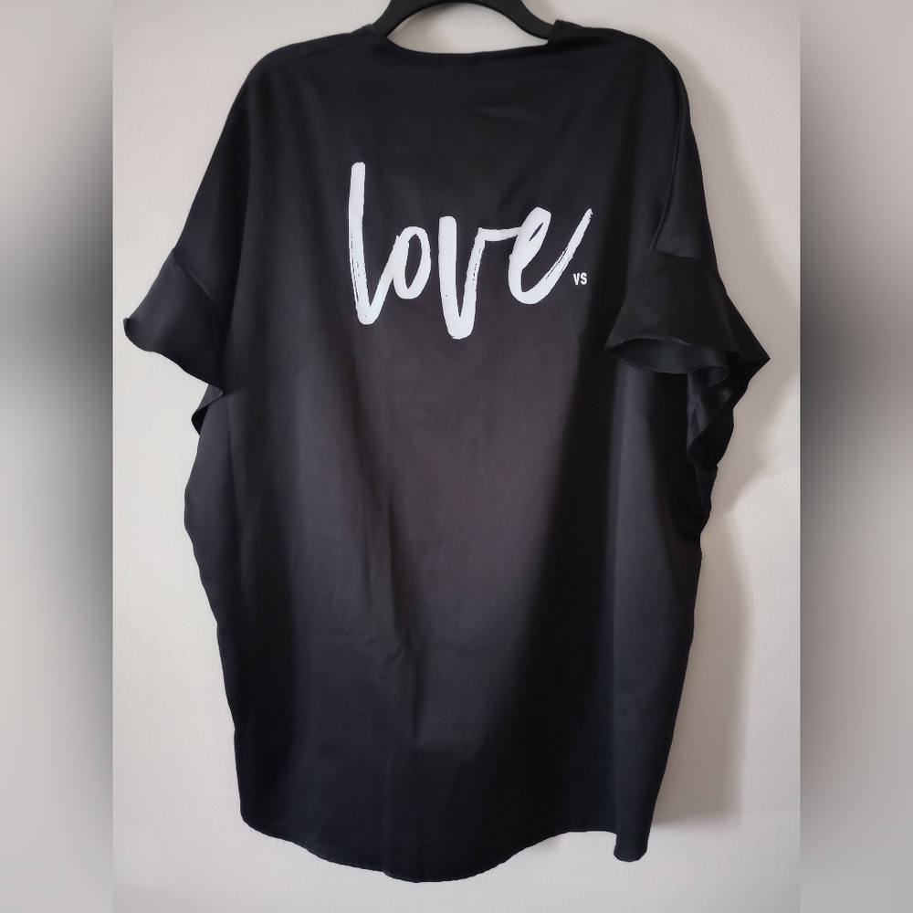 Victoria’s Secret LOVE Black Satin Kimono Robe Tie front one size